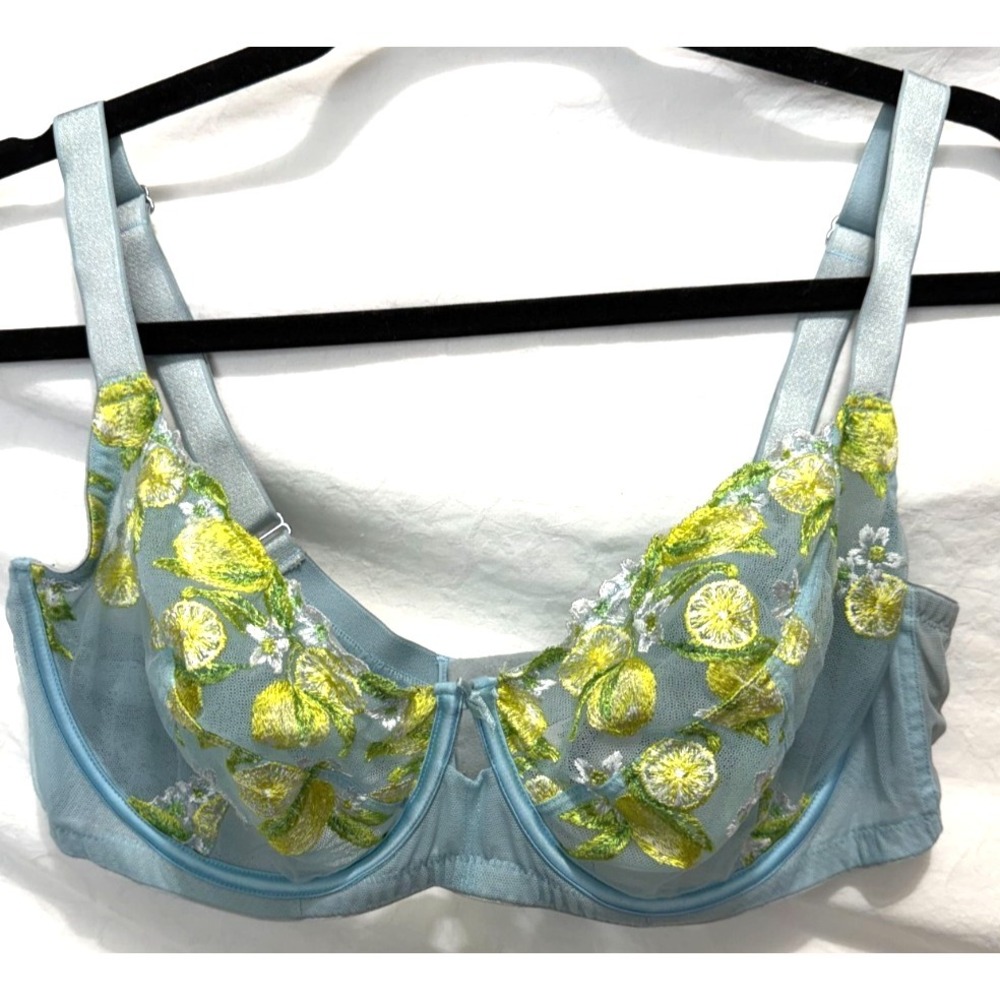 Victoria's Secret 38DDD Dream Angels Unlined Demi Blue & Yellow Embroidered Bra